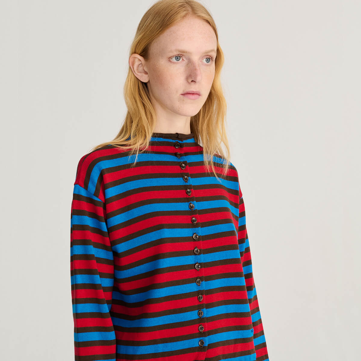 Striped Cotton Cardigan in Blue by Bobo Choses Womenswear