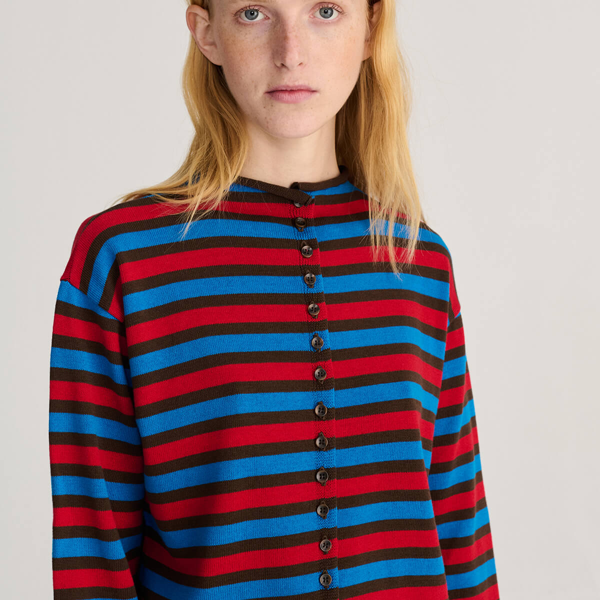 Striped Cotton Cardigan in Blue by Bobo Choses Womenswear
