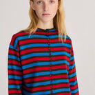 Striped Cotton Cardigan in Blue by Bobo Choses Womenswear