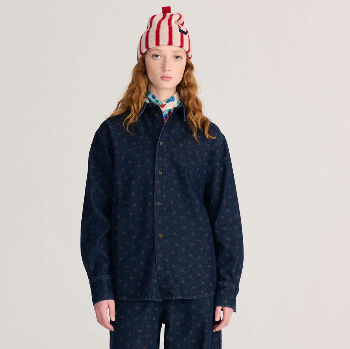 Swamp Whirl Denim Shirt in Navy Blue by Bobo Choses Womenswear