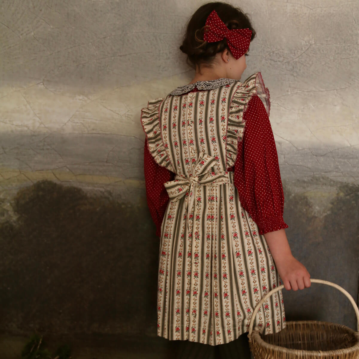 Apron Dress in Tapestry Khaki Stripe by Bonjour – Junior Edition