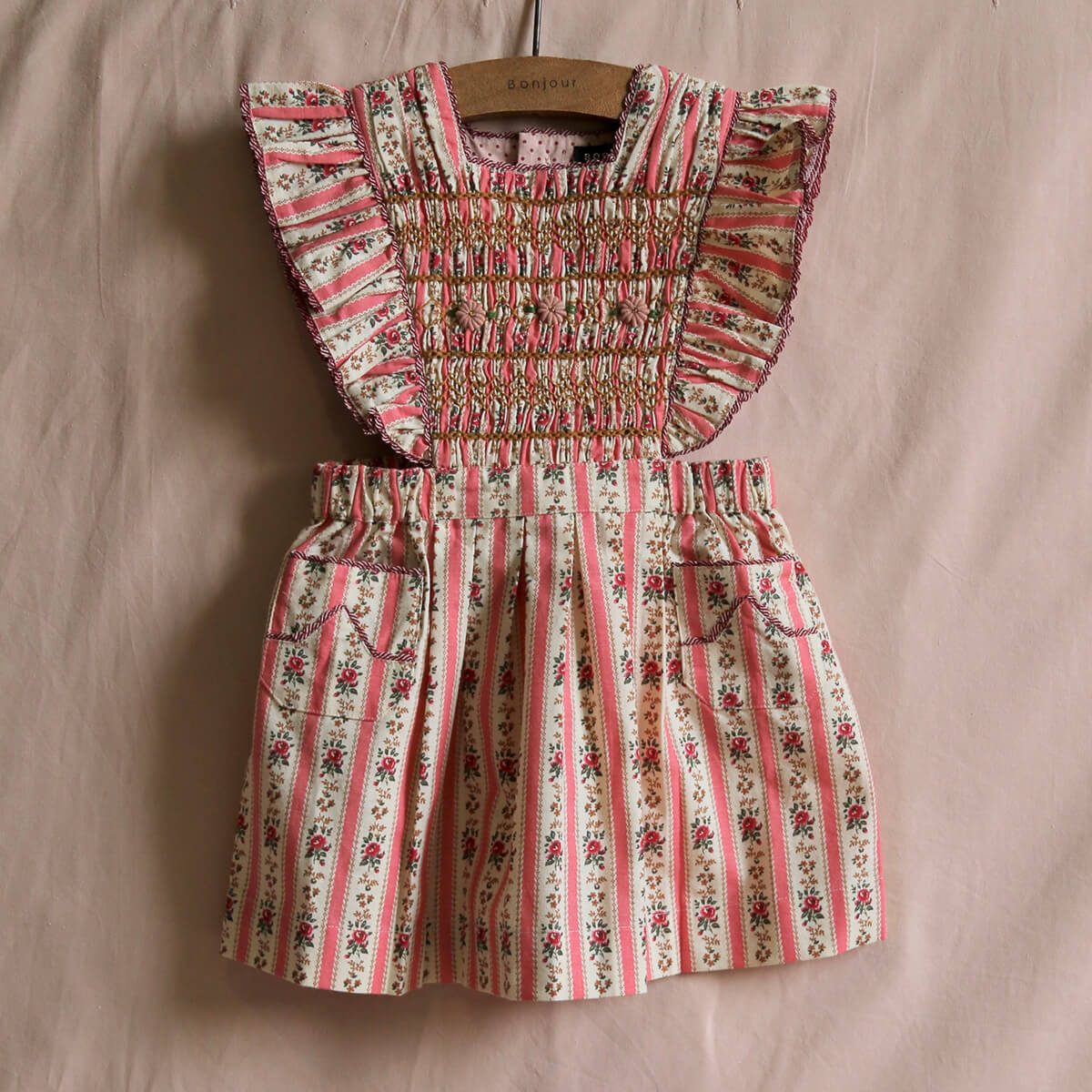 Apron Dress in Tapestry Pink Stripe by Bonjour – Junior Edition