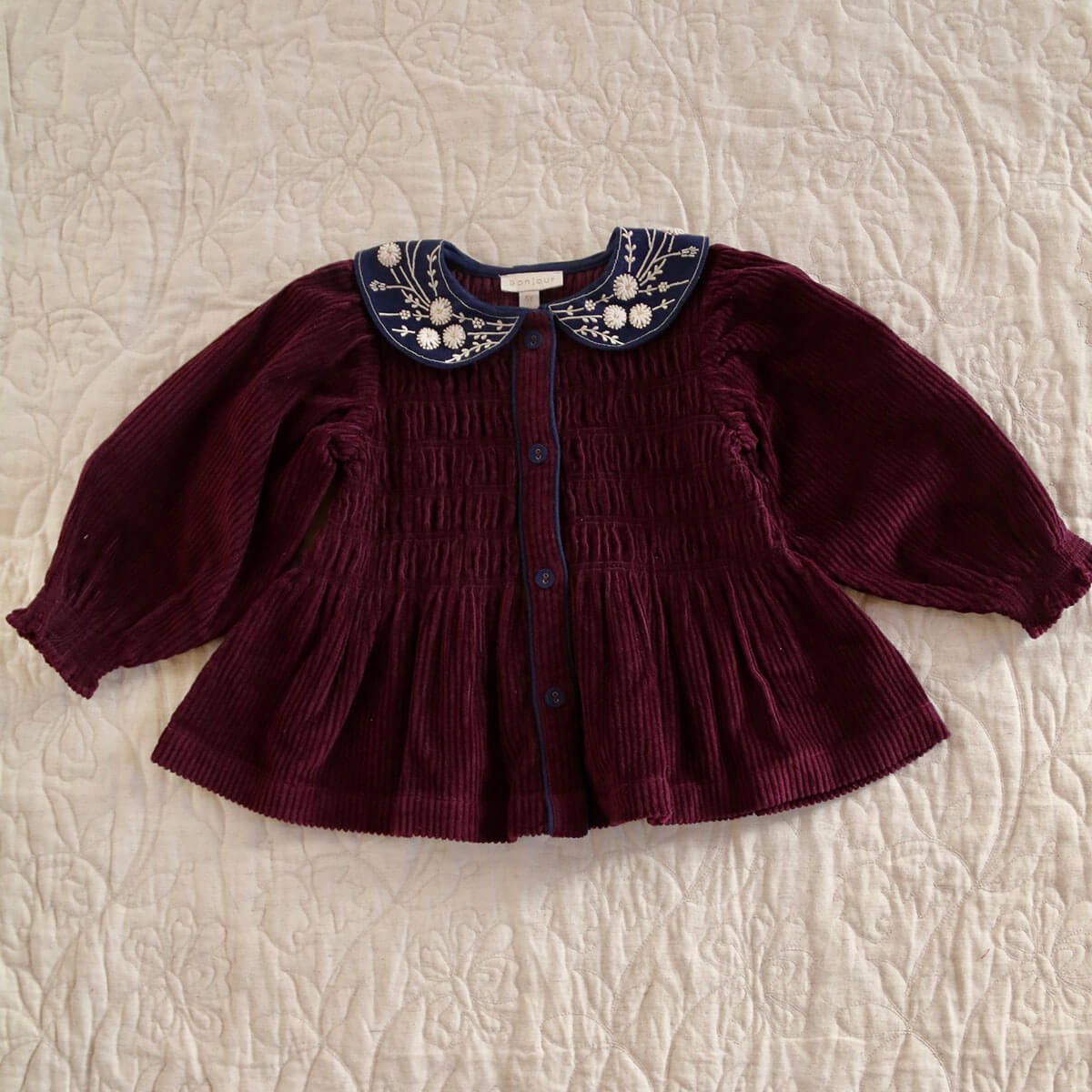 Blouse in Burgundy Corduroy by Bonjour