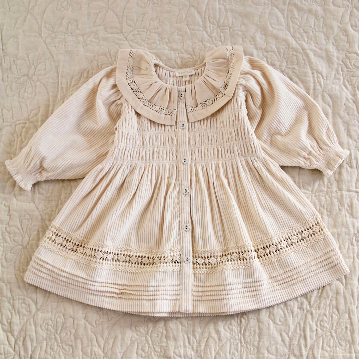 Dress in Ivory Corduroy by Bonjour