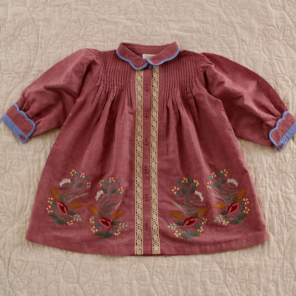 Embroidered Tunique in Red Chambray by Bonjour