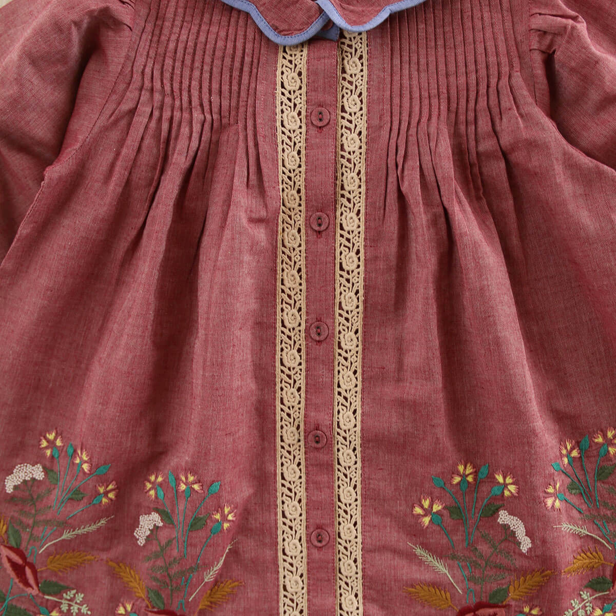 Embroidered Tunique in Red Chambray by Bonjour