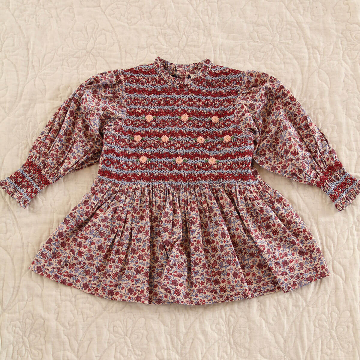 Handsmock Blouse in Blue Flower Fields by Bonjour
