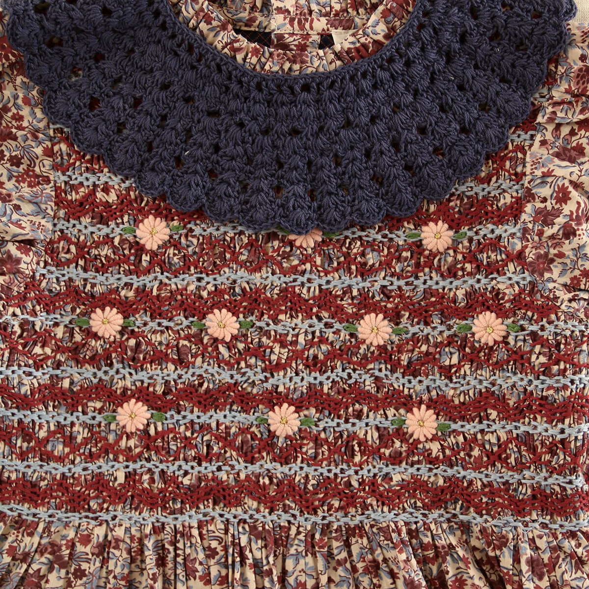 Handsmock Blouse in Blue Flower Fields by Bonjour