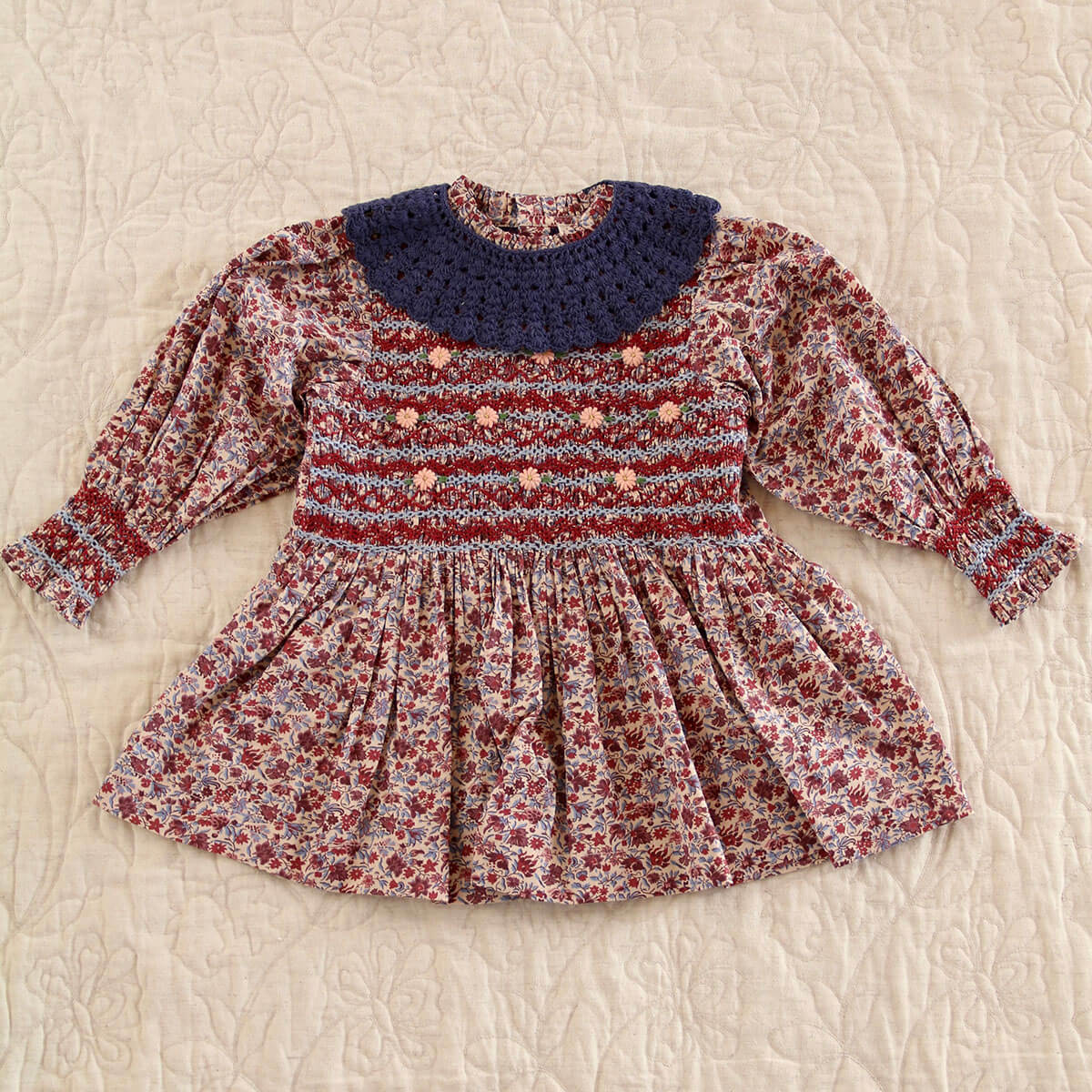 Handsmock Blouse in Blue Flower Fields by Bonjour