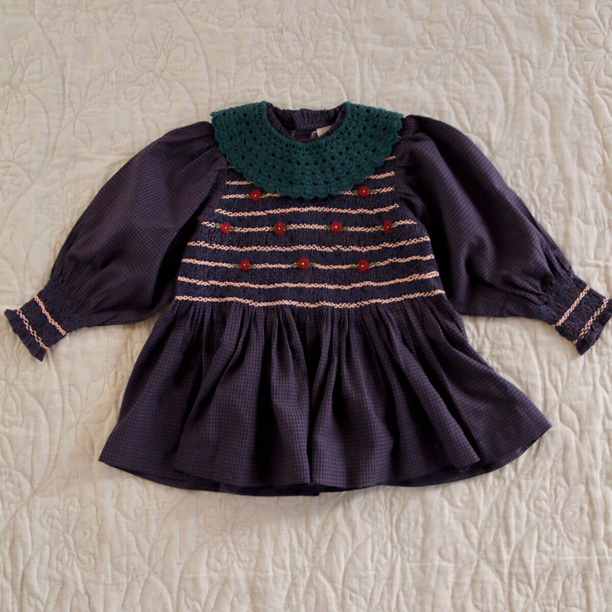 Handsmock Blouse in Navy Check by Bonjour