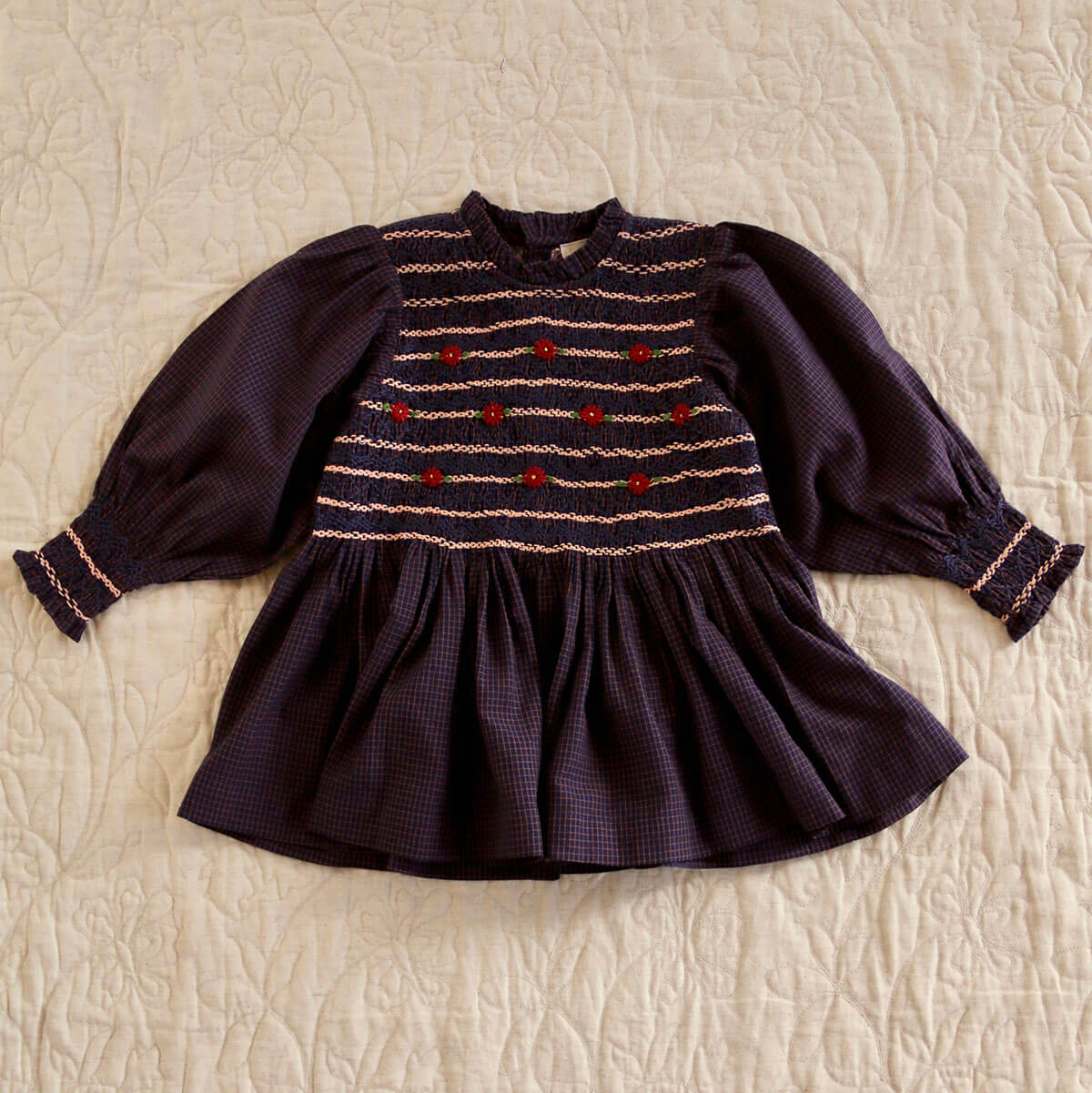 Handsmock Blouse in Navy Check by Bonjour