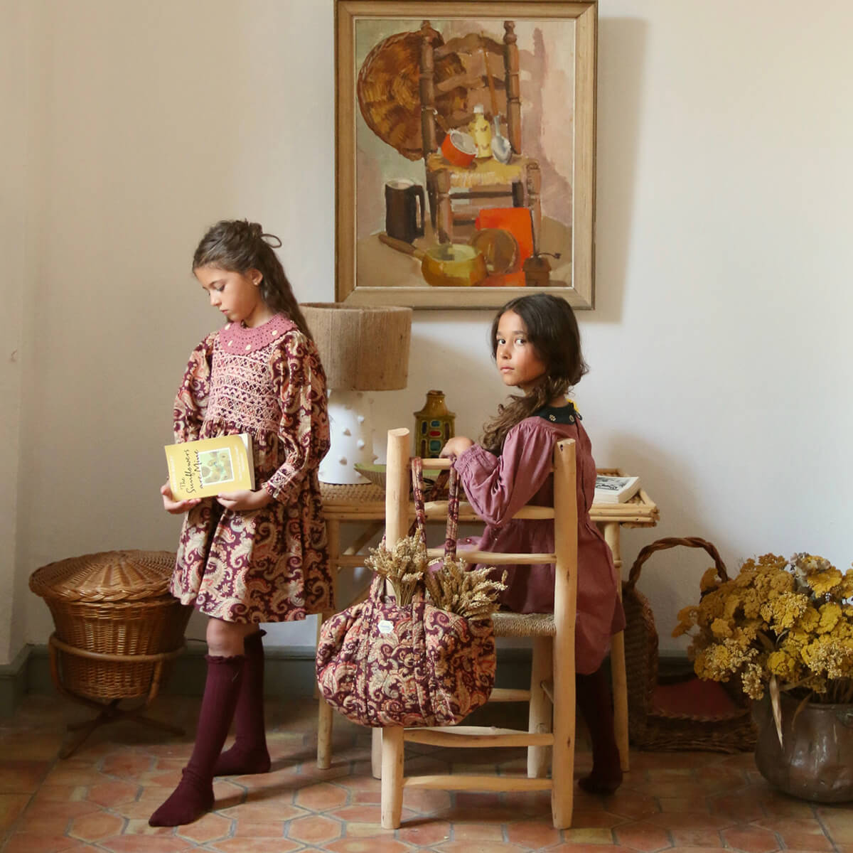 Handsmock Dress in Burgundy Cashmere Print by Bonjour
