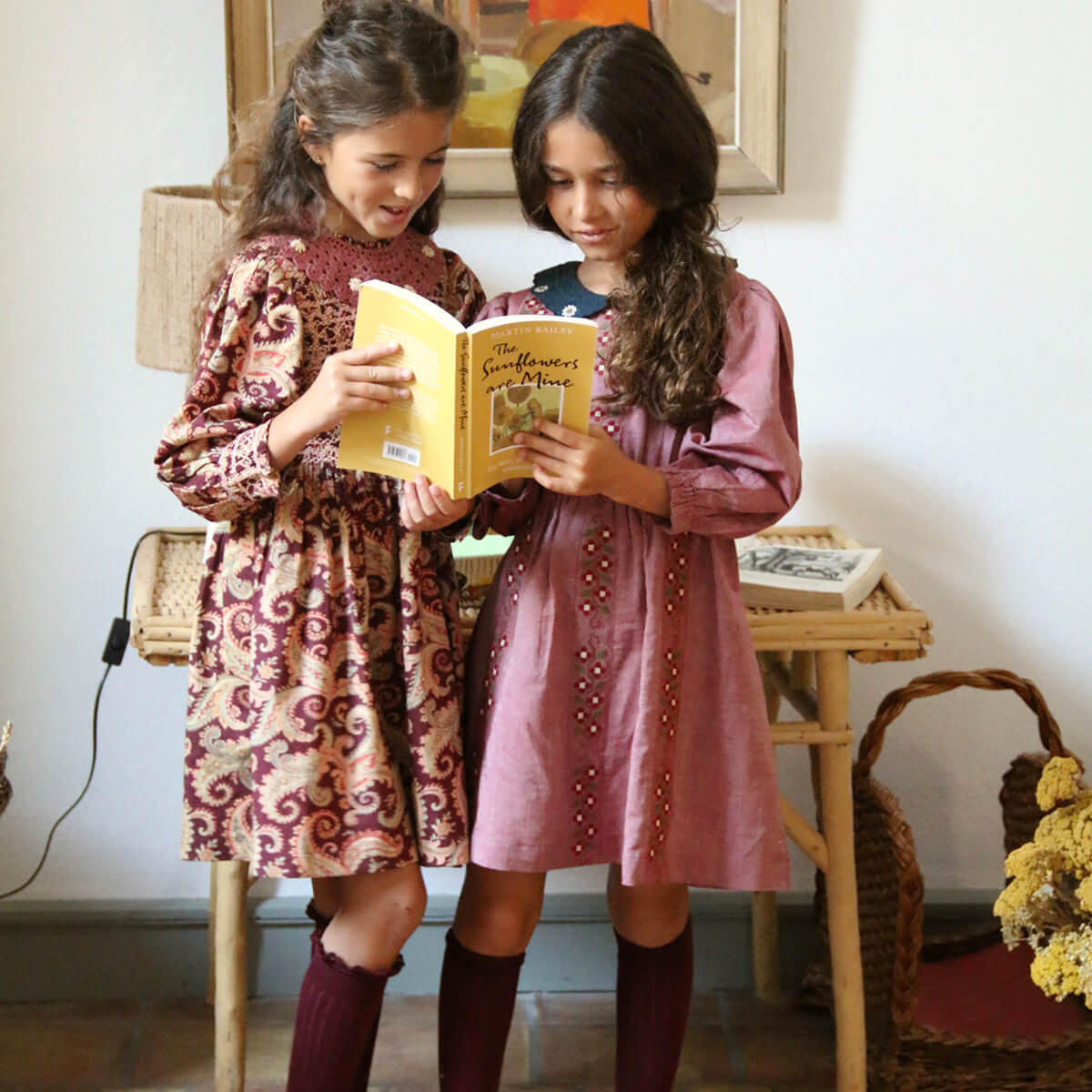 Handsmock Dress in Burgundy Cashmere Print by Bonjour