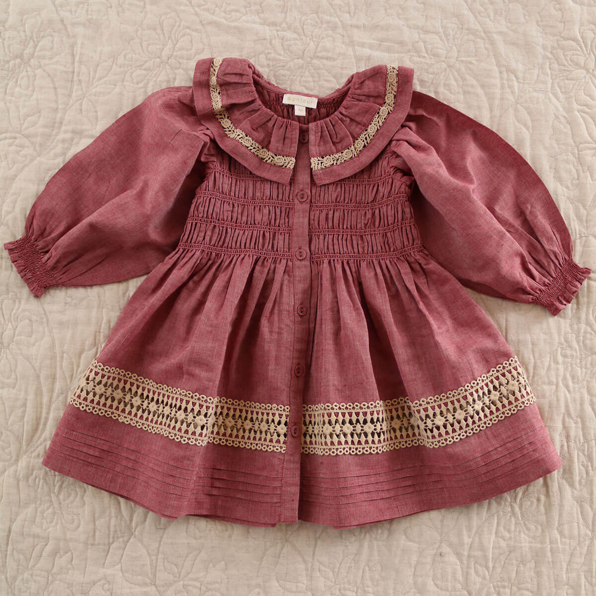 Princess Dress in Red Chambray by Bonjour