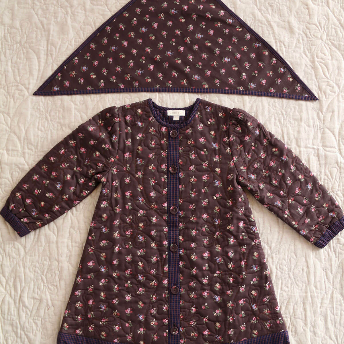 Quilted Dress Coat With Scarf in Little Bouquet by Bonjour