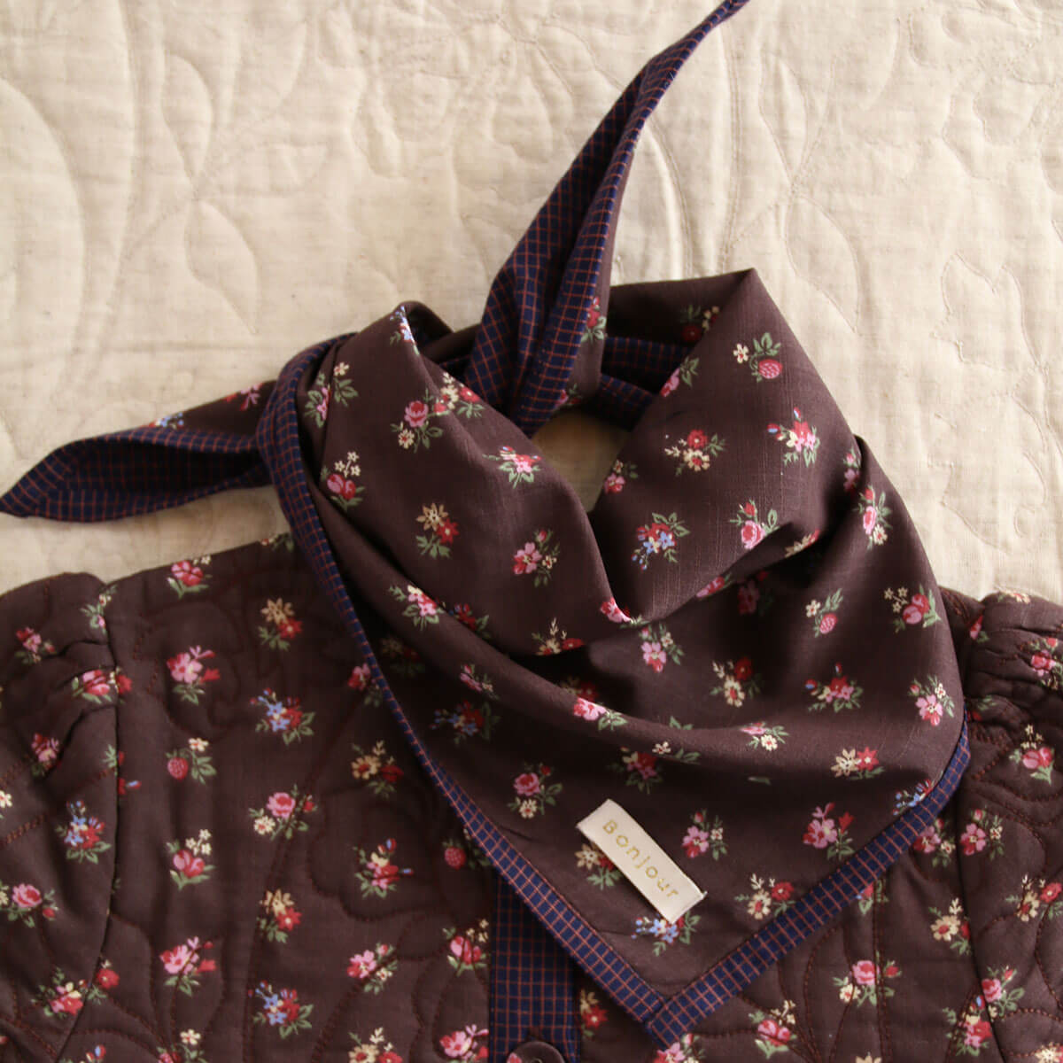 Quilted Dress Coat With Scarf in Little Bouquet by Bonjour