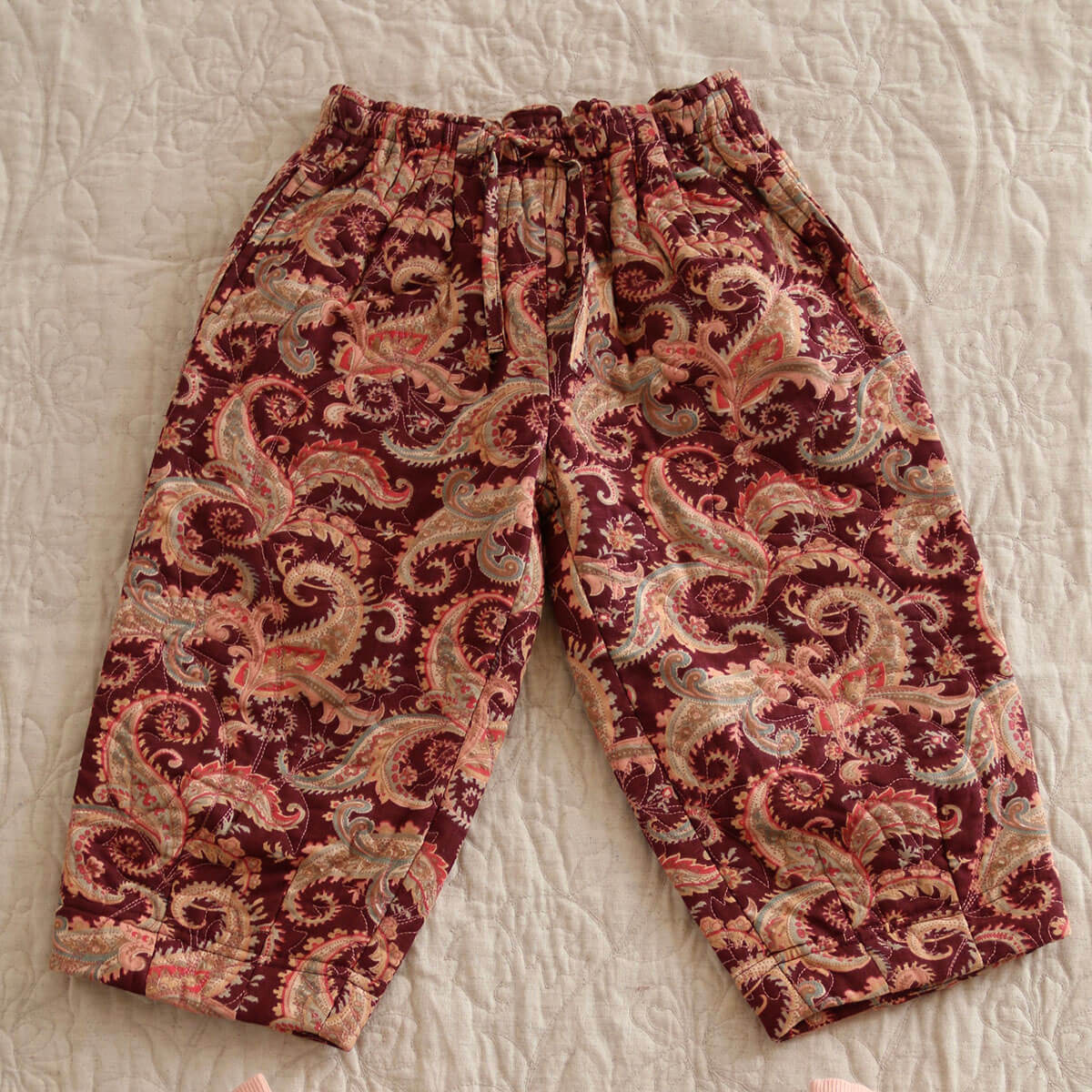 Quilted Pants in Burgundy Cashmere Print by Bonjour