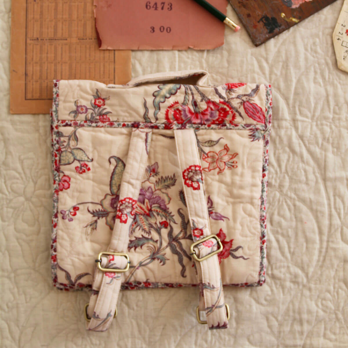 Quilted School Bag in Vence Floral by Bonjour
