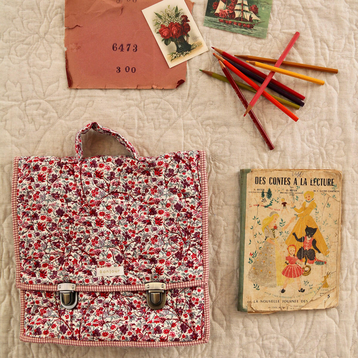 Quilted School Bag in Flower Fields by Bonjour