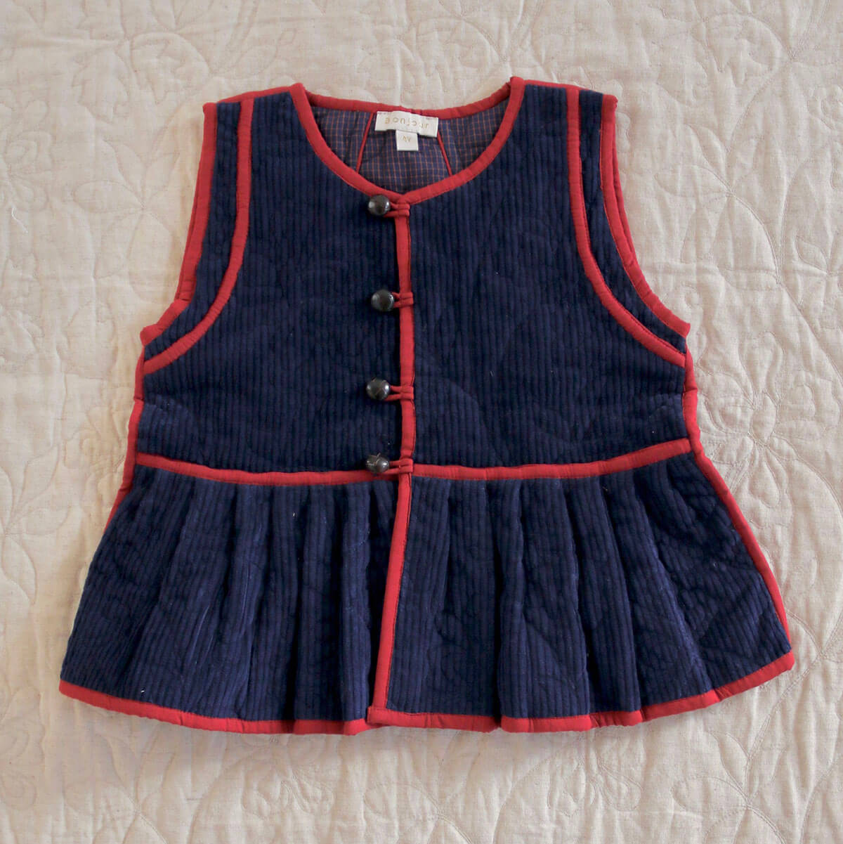 Sleeveless Jacket in Navy Corduroy by Bonjour
