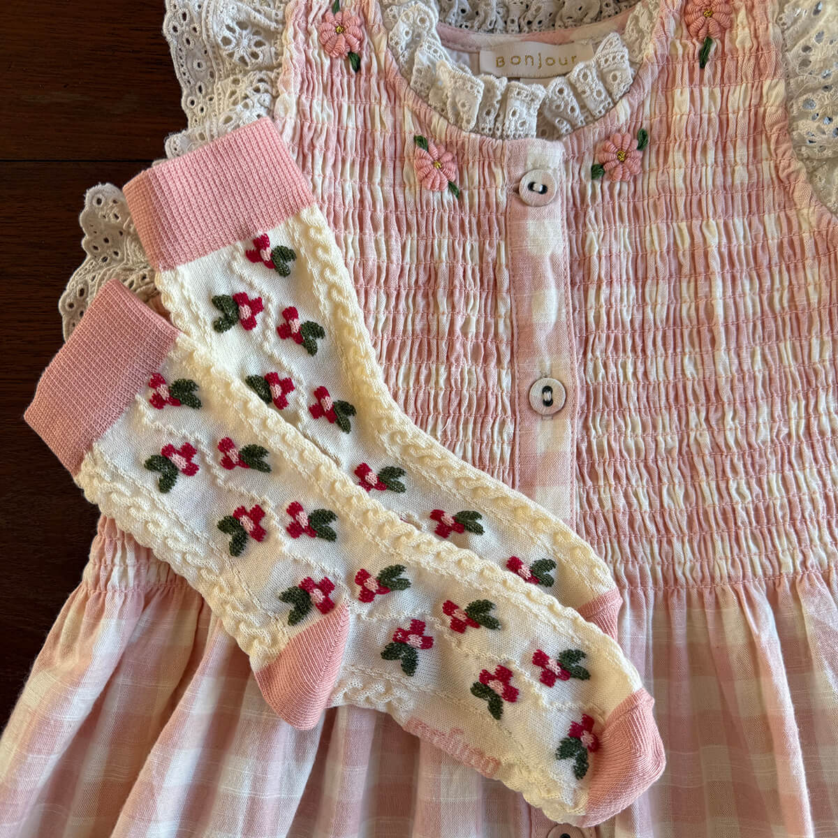 EXCLUSIVE Long Ibiza Dress in Pink Vichy by Bonjour