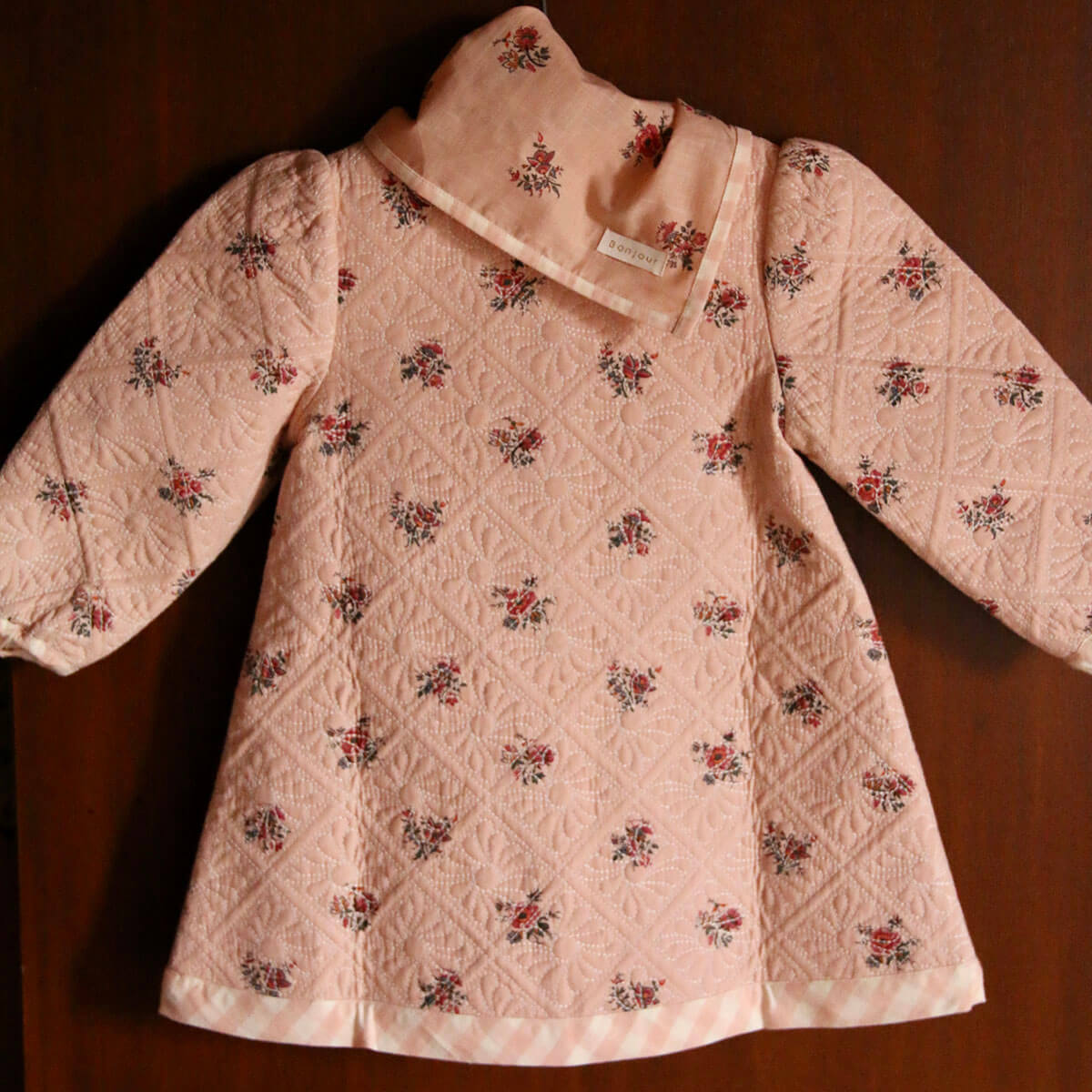 Dress Coat With Scarf in Pink Garden Flowers Print Denim by Bonjour
