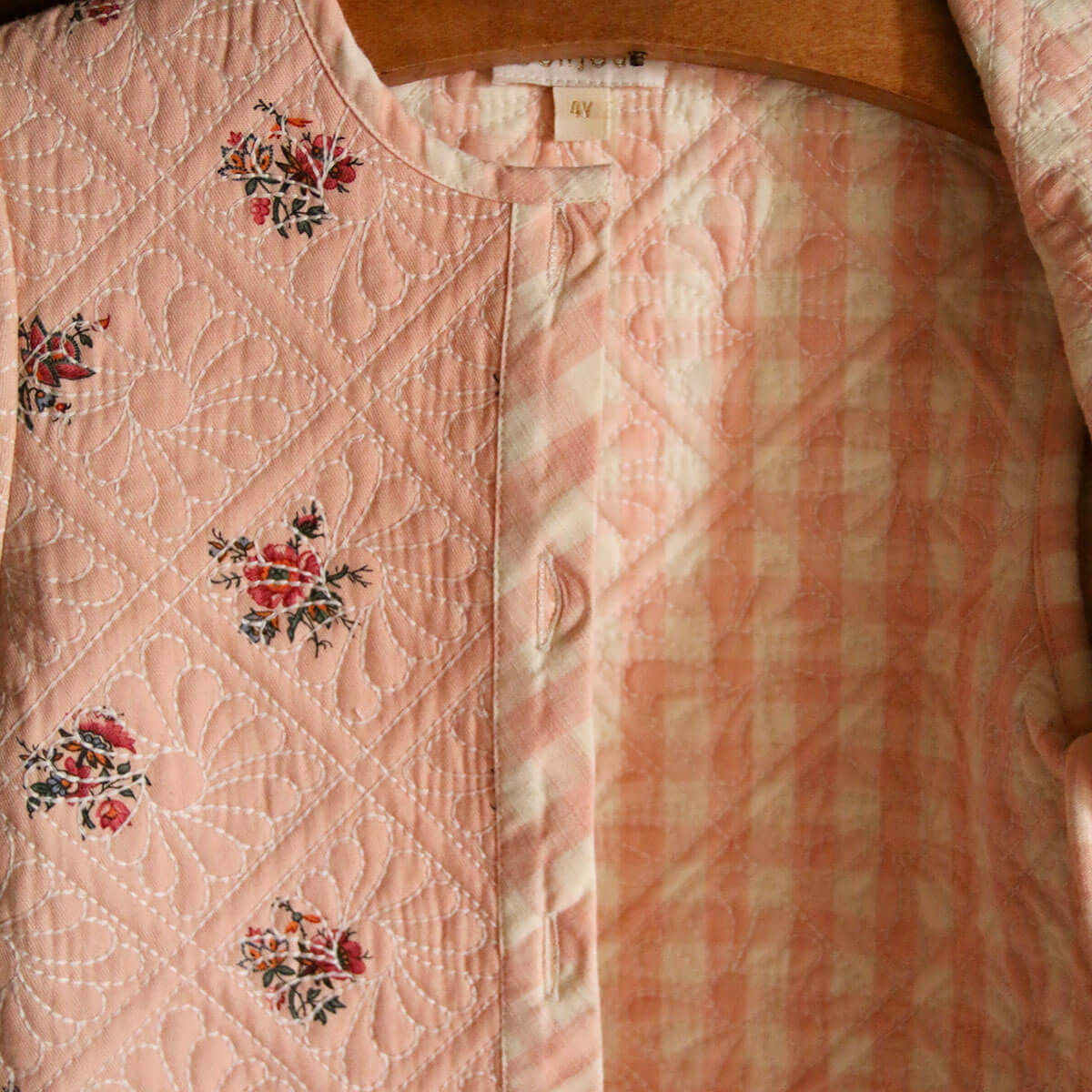 Dress Coat With Scarf in Pink Garden Flowers Print Denim by Bonjour