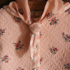 Dress Coat With Scarf in Pink Garden Flowers Print Denim by Bonjour