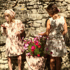 Dress Coat With Scarf in Pink Garden Flowers Print Denim by Bonjour