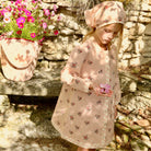 Dress Coat With Scarf in Pink Garden Flowers Print Denim by Bonjour