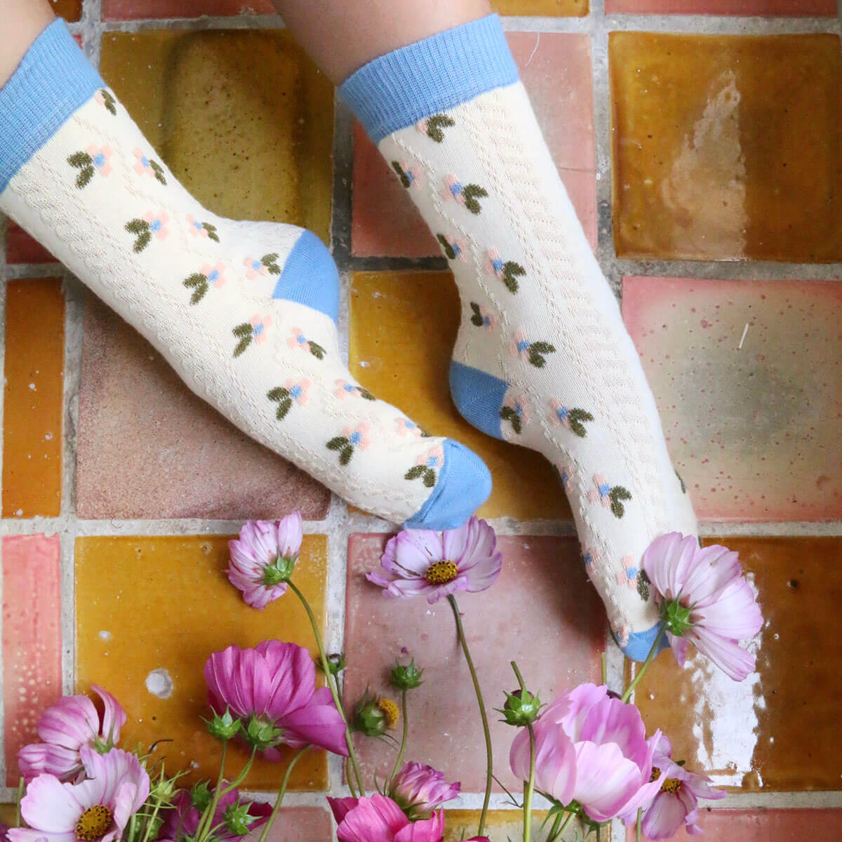 Farandole Flower Socks in Blue by Bonjour