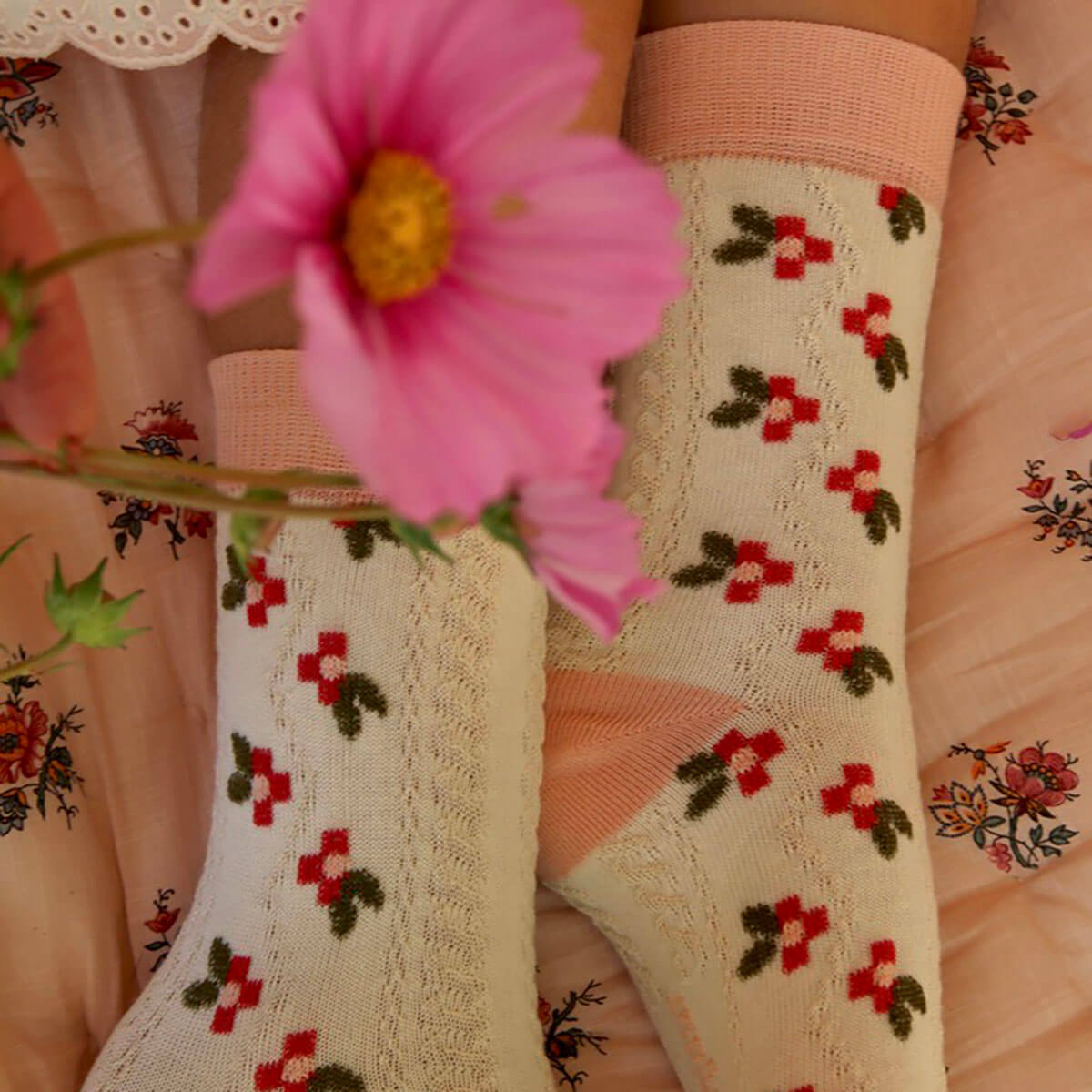 Farandole Flower Socks in Pink by Bonjour