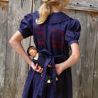 Handsmock Apron Dress in Navy Check by Bonjour