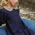 Long Blouse in Navy Check by Bonjour