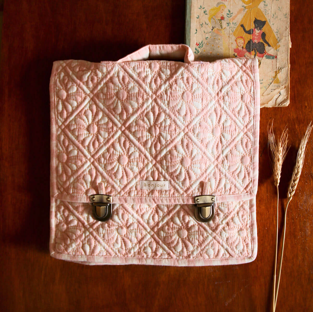 Quilted School Bag in Pink Vichy | Bonjour | Junior Edition