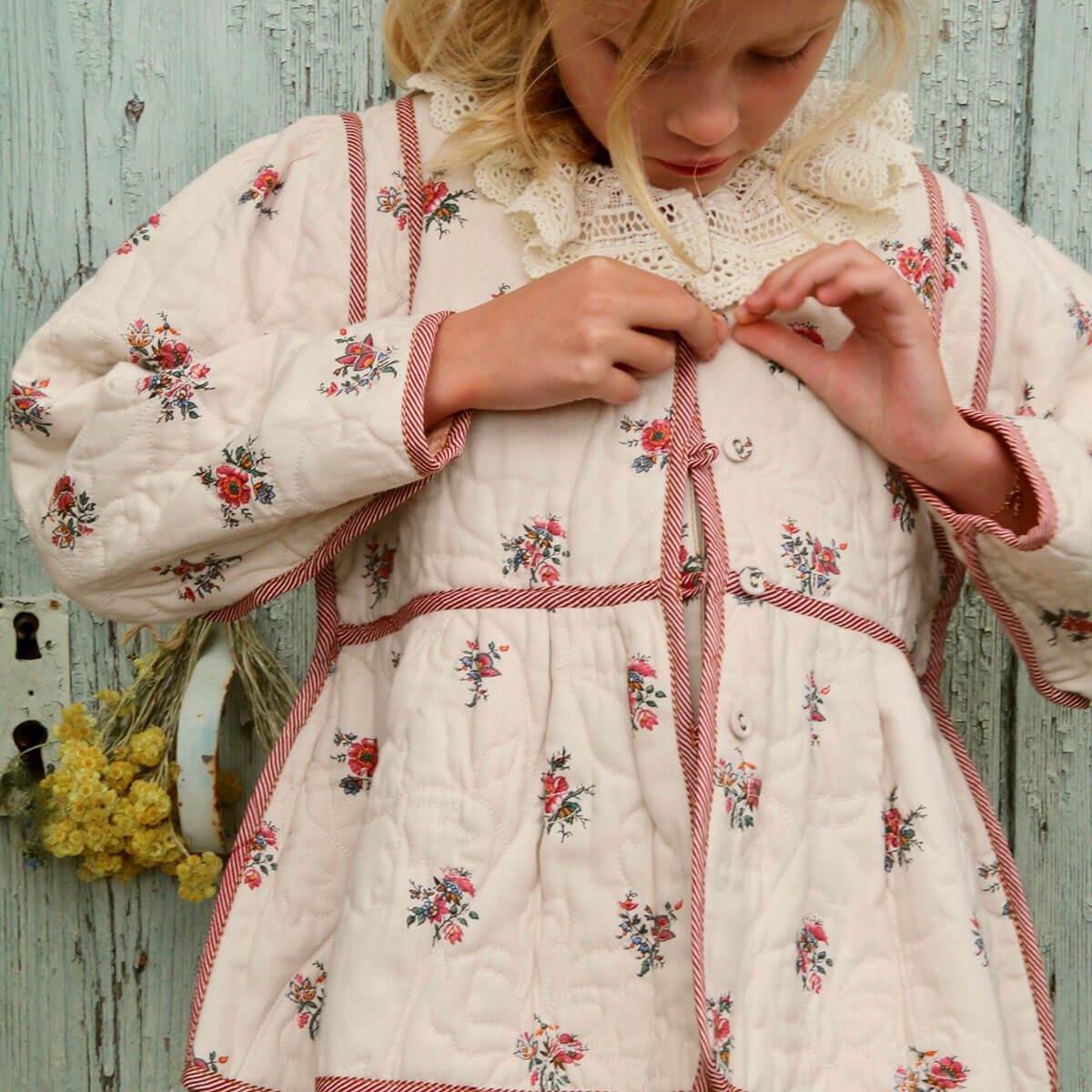 Reversible Quilted Jacket in Garden Flowers Print by Bonjour