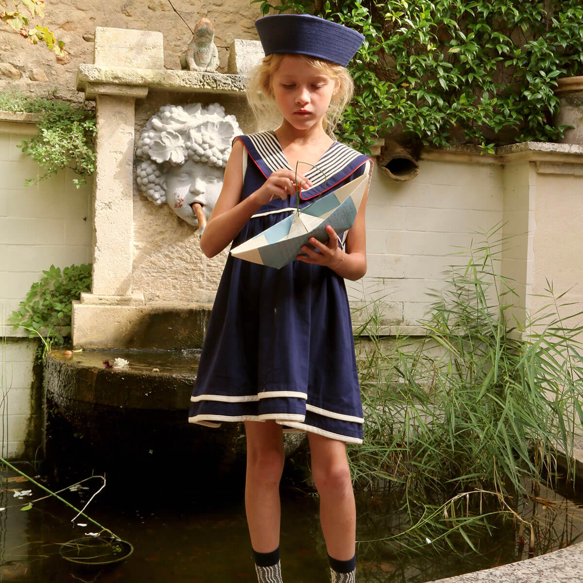 Sailor Dress in Navy Denim by Bonjour