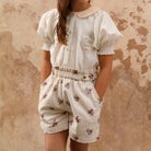 Shorts With Scarf in Garden Flowers Print Denim by Bonjour
