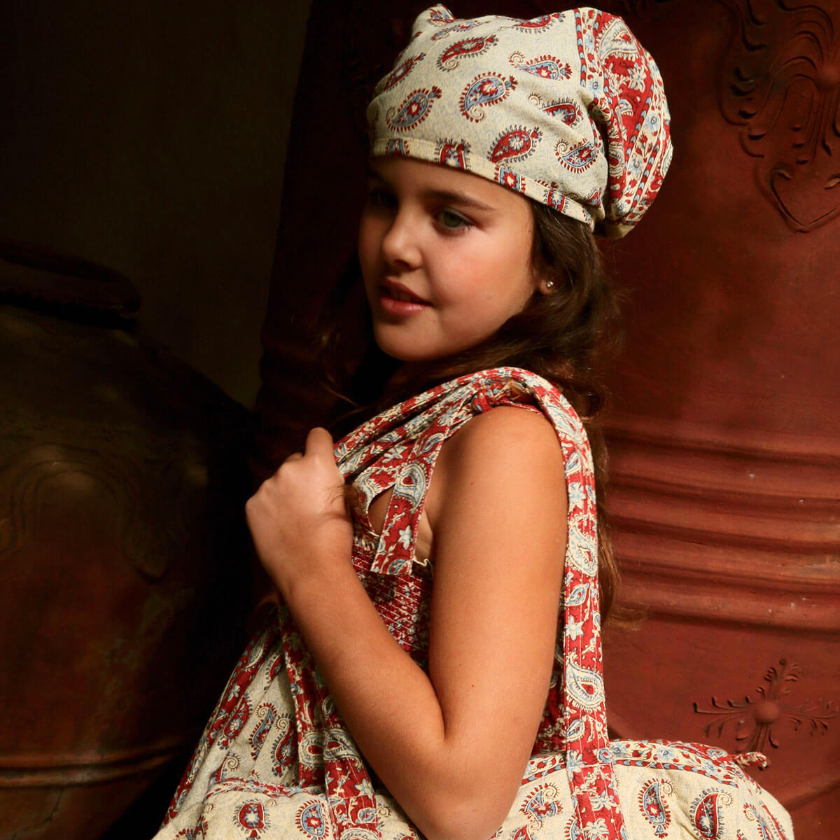 Skirt Dress With Triangle Scarf in Bandana Cashmere Print by Bonjour