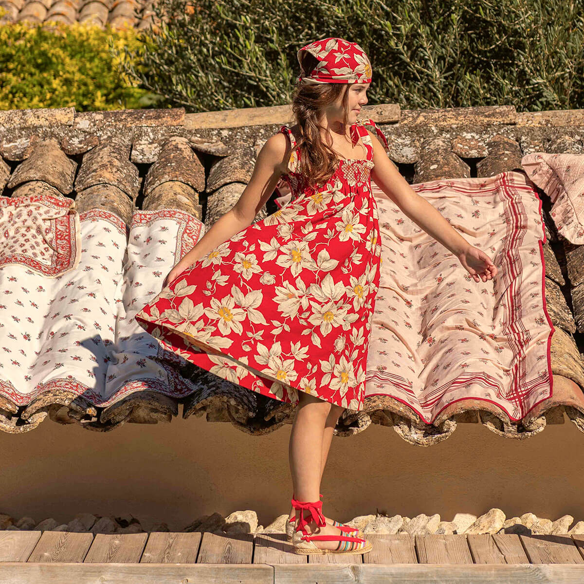 Skirt Dress With Triangle Scarf in Gaughin Print by Bonjour