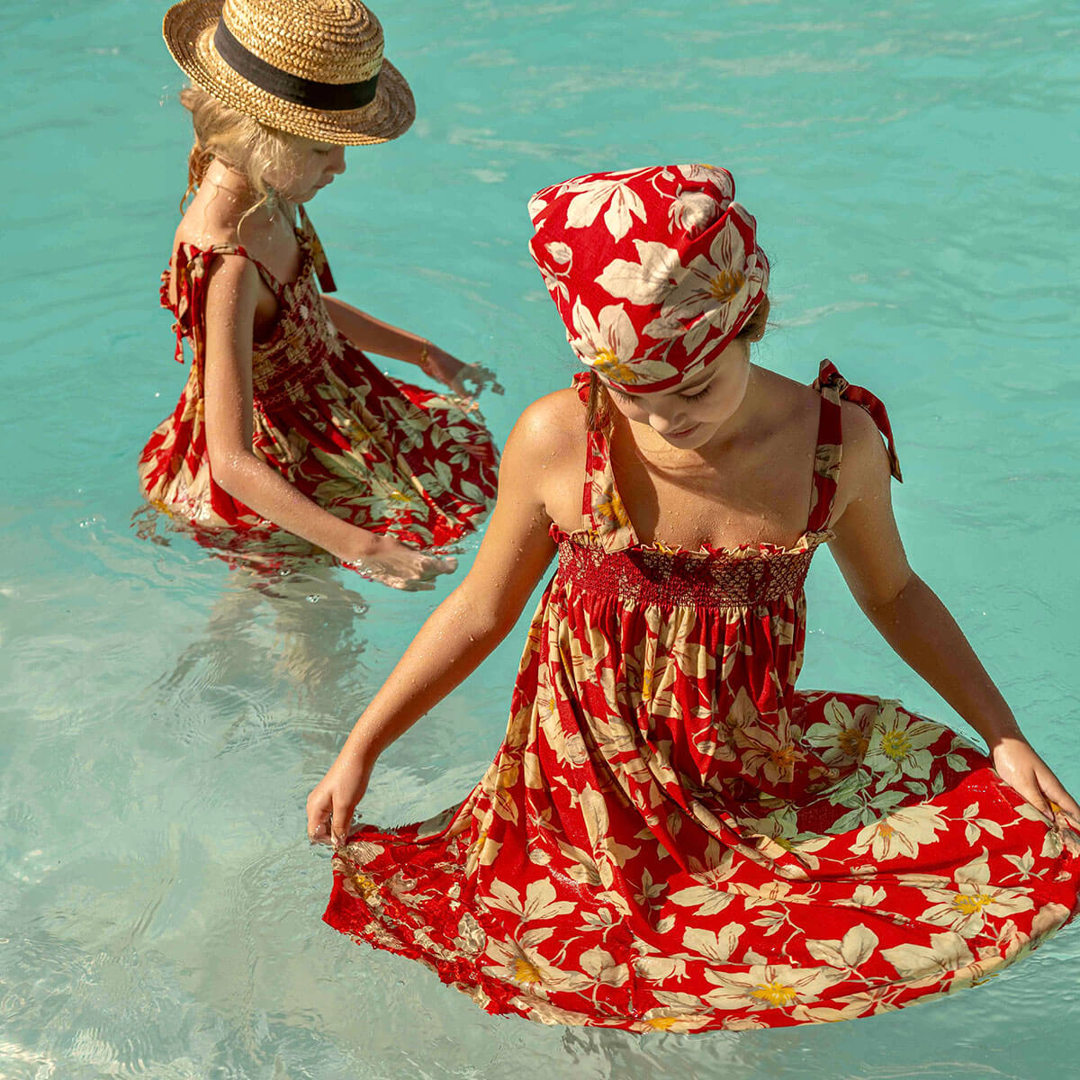 Skirt Dress With Triangle Scarf in Gaughin Print by Bonjour