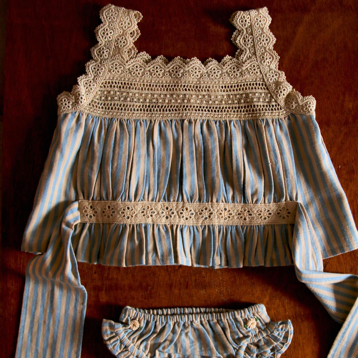 Top And Panty Set in Blue Transat Stripe by Bonjour