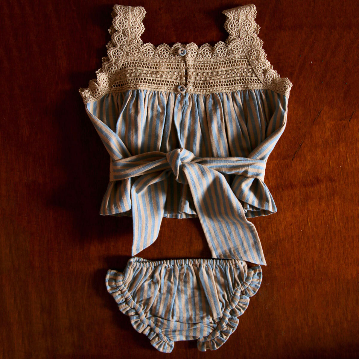 Top And Panty Set in Blue Transat Stripe by Bonjour
