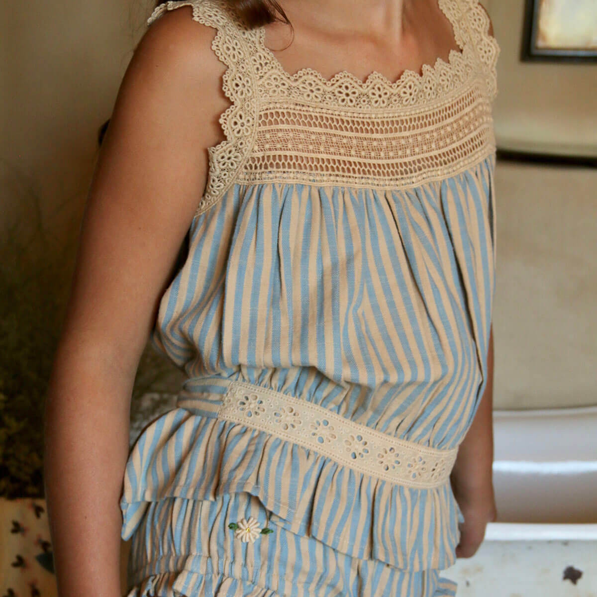 Top And Panty Set in Blue Transat Stripe by Bonjour