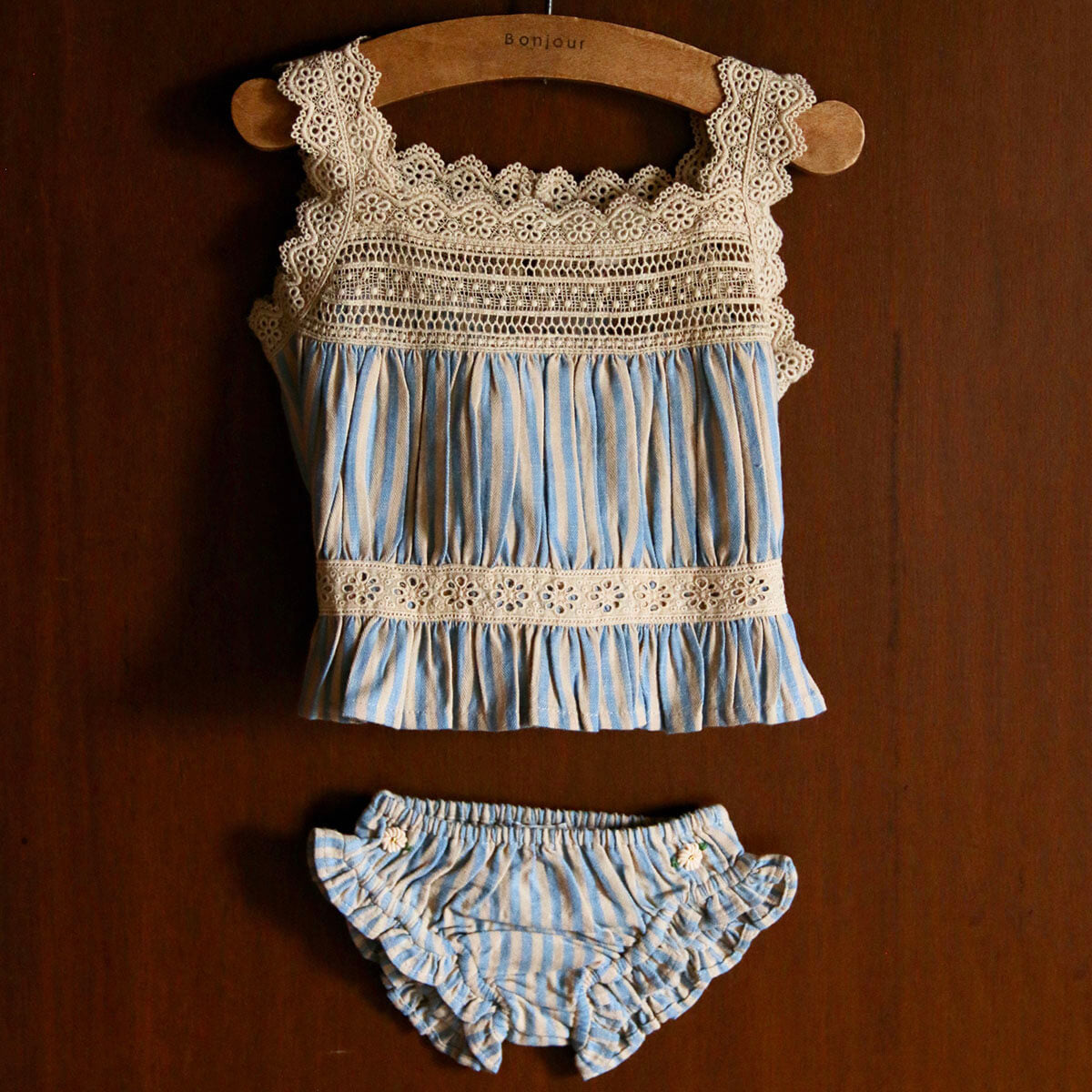 Top And Panty Set in Blue Transat Stripe by Bonjour