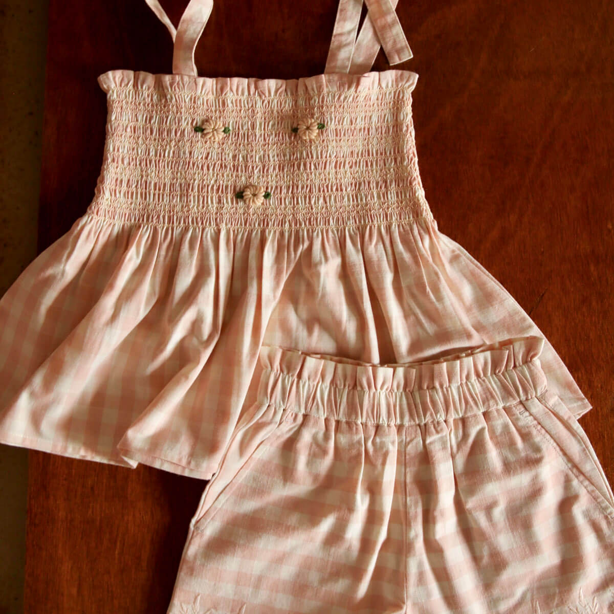 Top And Short Set in Pink Vichy by Bonjour