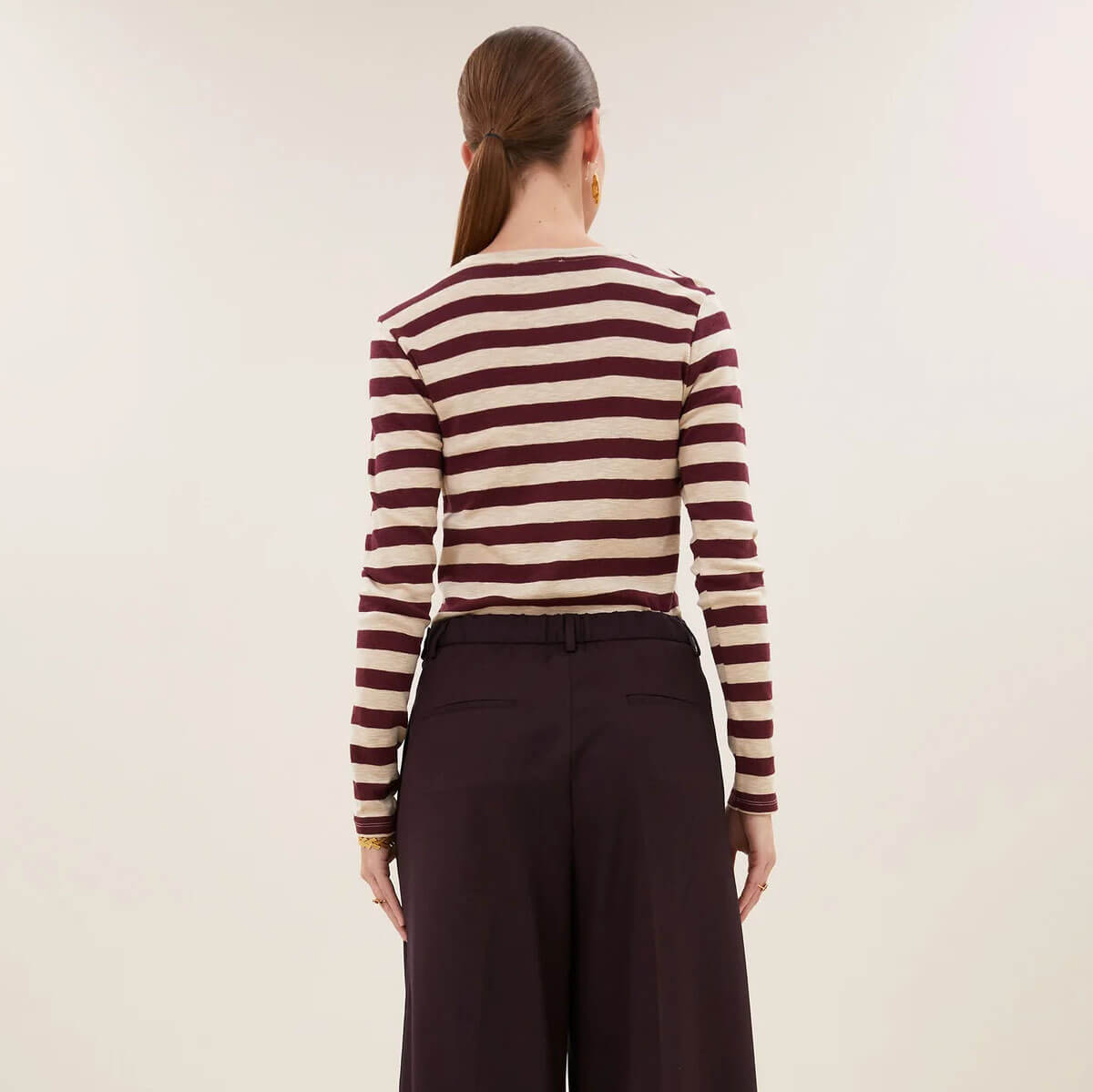 Basic Long Sleeve Big Stripe Top in Burgundy Crush by By-Bar