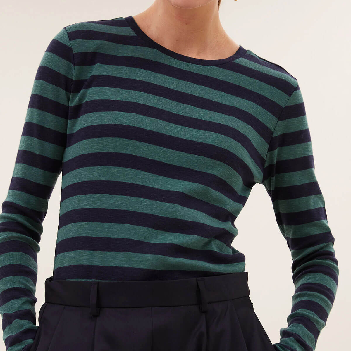 Basic Long Sleeve Big Stripe Top in Deep Green by By-Bar