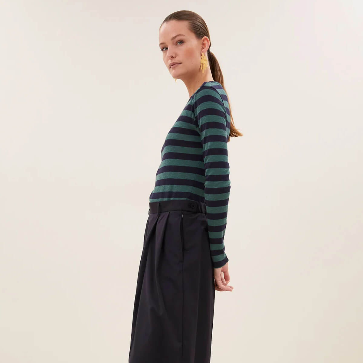 Basic Long Sleeve Big Stripe Top in Deep Green by By-Bar