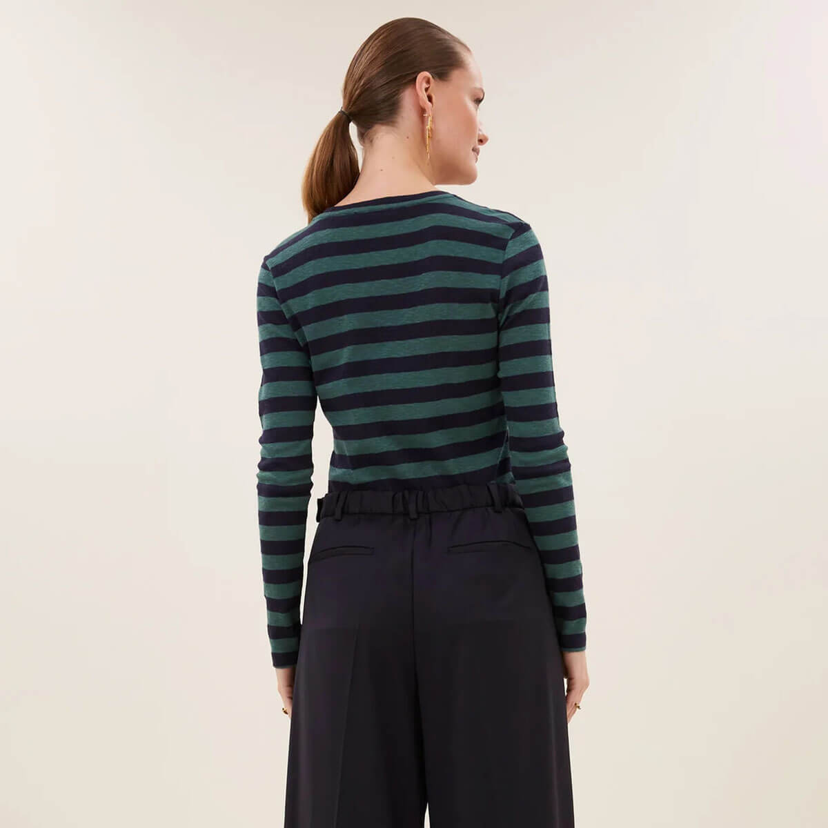 Basic Long Sleeve Big Stripe Top in Deep Green by By-Bar